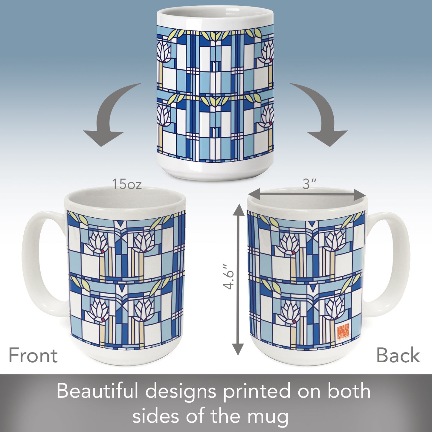 Frank Lloyd Wright's Waterlilies Design on 15 oz. Ceramic Mug Manufactured in the USA