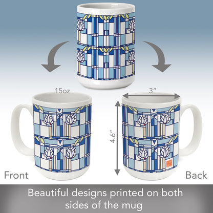 Frank Lloyd Wright's Waterlilies Design on 15 oz. Ceramic Mug Manufactured in the USA