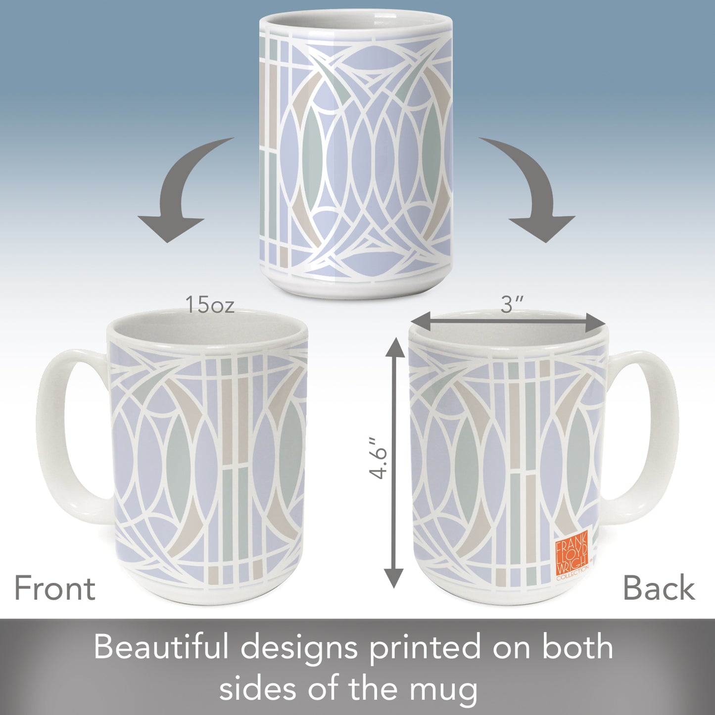 Highland Home Blossom Design by Frank Lloyd Wright 15 oz. Ceramic Mug Manufactured in the USA Dishwasher Safe Microwave Safe