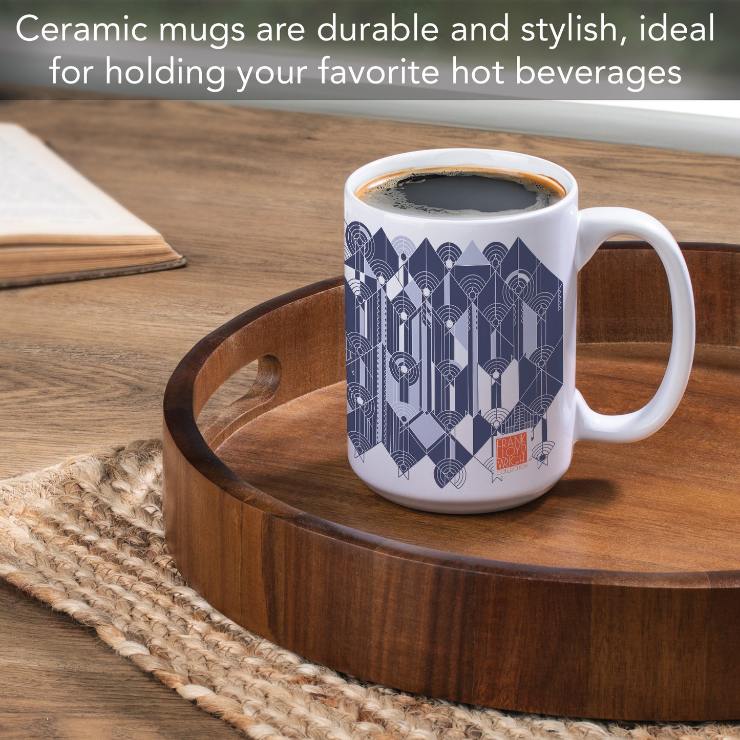 Highland Home Blue & White April Showers Design by Frank Lloyd Wright 15 oz. Ceramic Mug Manufactured in the USA Dishwasher Safe Microwave Safe