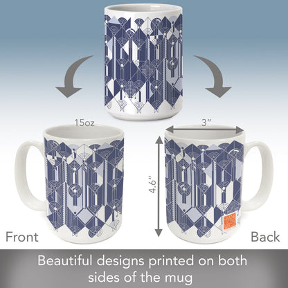 Highland Home Blue & White April Showers Design by Frank Lloyd Wright 15 oz. Ceramic Mug Manufactured in the USA Dishwasher Safe Microwave Safe