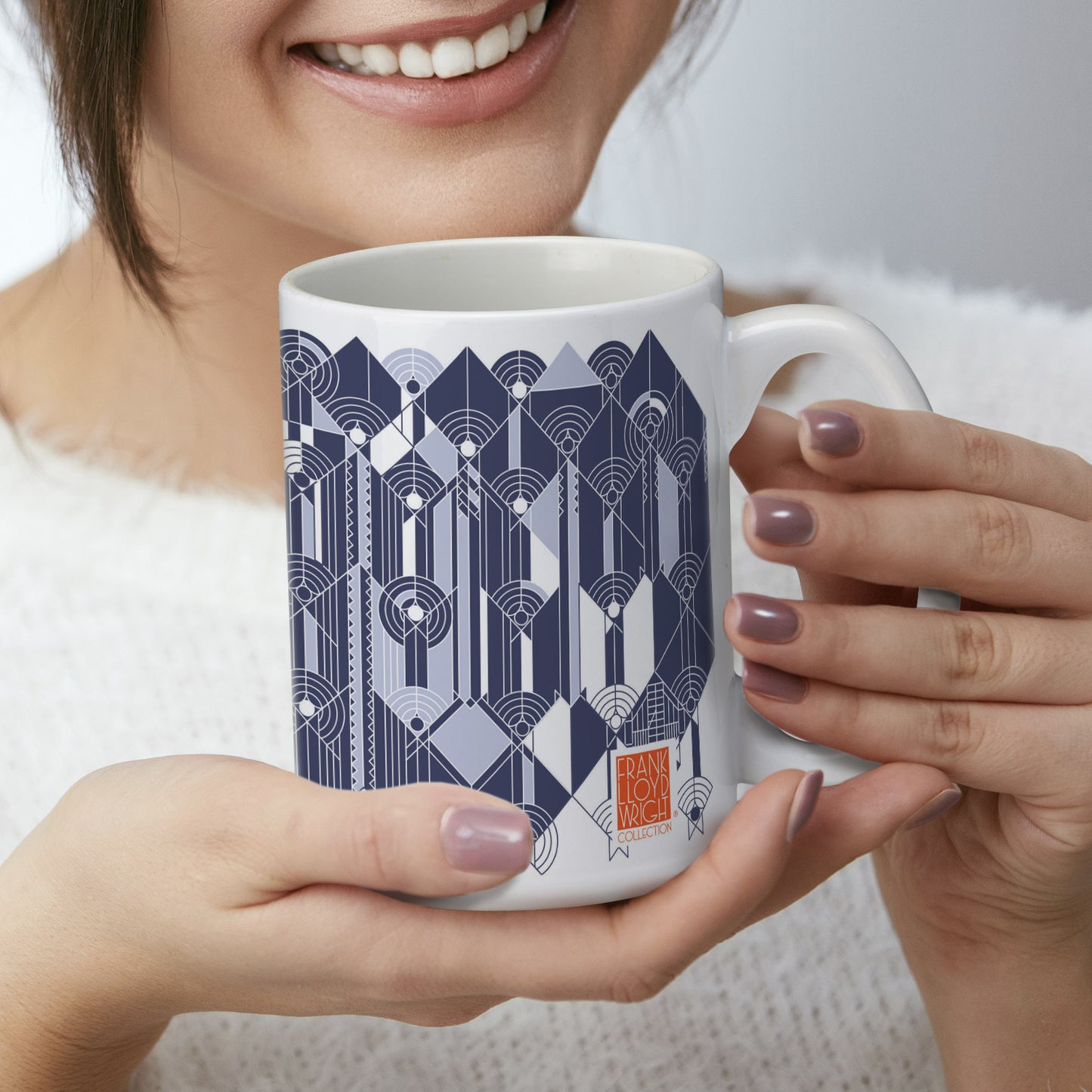 Highland Home Blue & White April Showers Design by Frank Lloyd Wright 15 oz. Ceramic Mug Manufactured in the USA Dishwasher Safe Microwave Safe