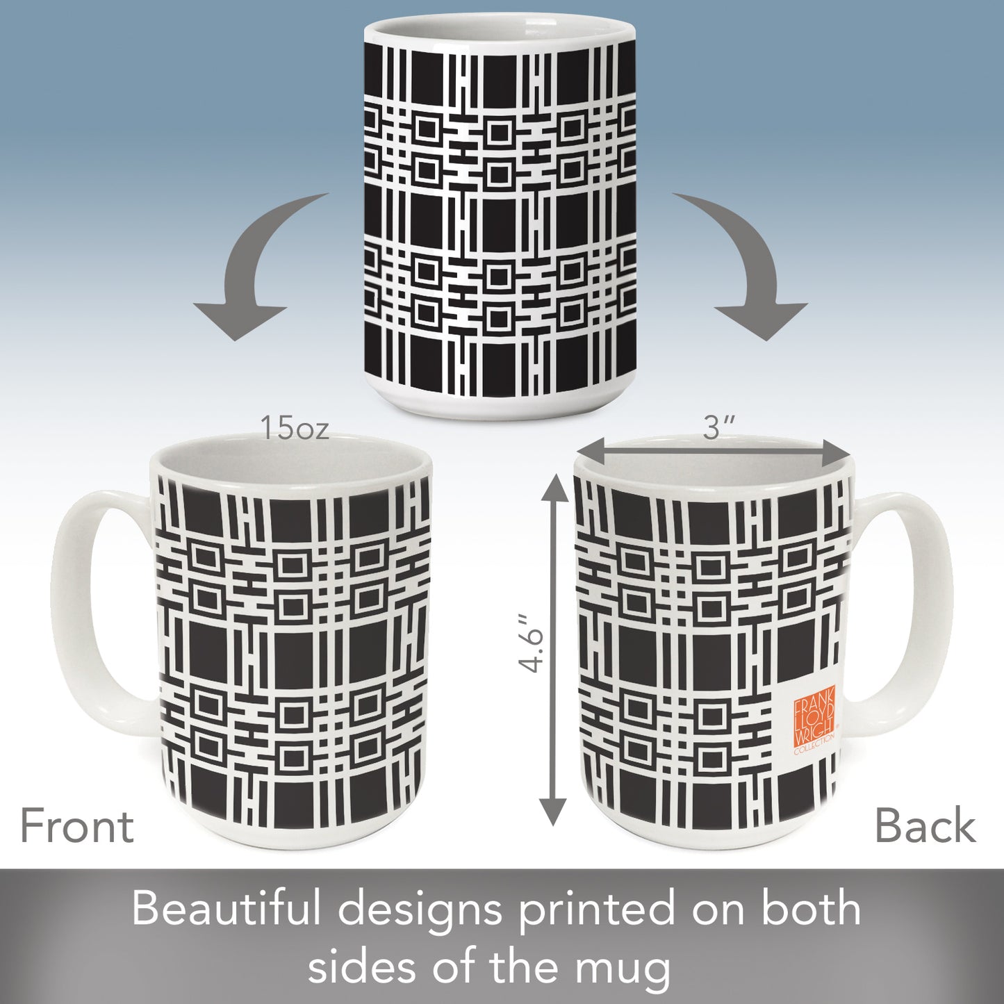 Highland Home Midway Gardens Wall Pattern by Frank Lloyd Wright 15 oz. Ceramic Mug Manufactured in the USA Dishwasher Safe Microwave Safe