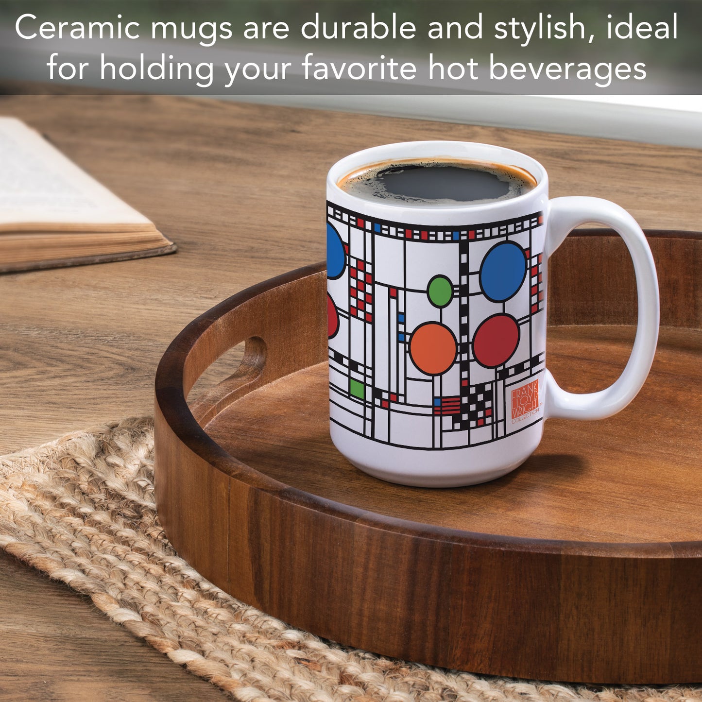 Highland Home Coonley Playhouse Window Design by Frank Lloyd Wright 15 oz. Ceramic Mug Manufactured in the USA Dishwasher Safe Microwave Safe