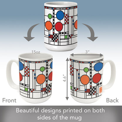 Highland Home Coonley Playhouse Window Design by Frank Lloyd Wright 15 oz. Ceramic Mug Manufactured in the USA Dishwasher Safe Microwave Safe