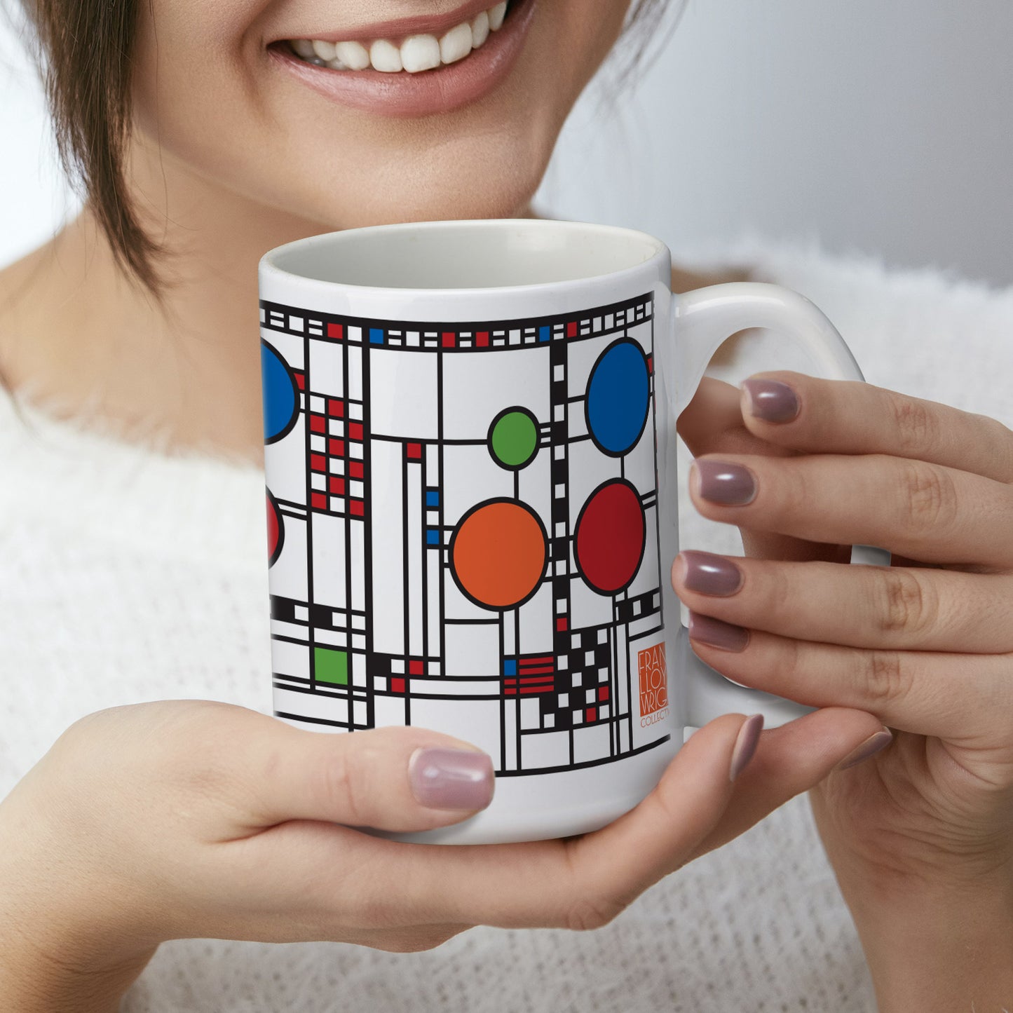Highland Home Coonley Playhouse Window Design by Frank Lloyd Wright 15 oz. Ceramic Mug Manufactured in the USA Dishwasher Safe Microwave Safe