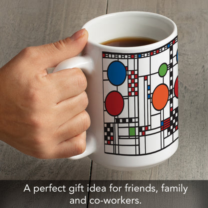 Highland Home Coonley Playhouse Window Design by Frank Lloyd Wright 15 oz. Ceramic Mug Manufactured in the USA Dishwasher Safe Microwave Safe
