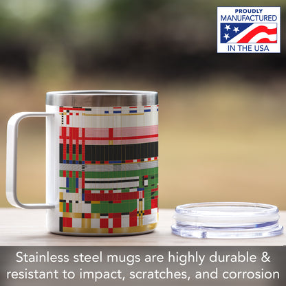 Highland Home Hillside Curtain Design by Frank Lloyd Wright on Stainless Steel Mug with Lid 12 oz. Manufactured in the USA