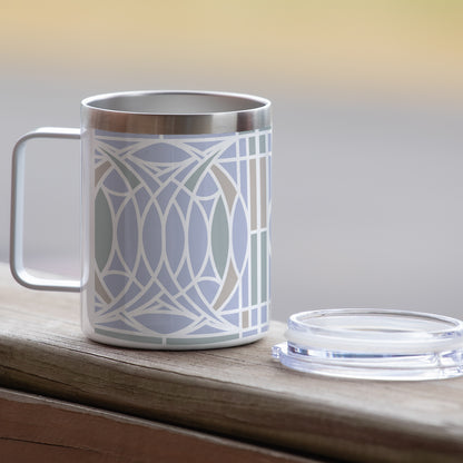Highland Home Blossom Design by Frank Lloyd Wright on Stainless Steel Mug with Lid 12 oz. Manufactured in the USA