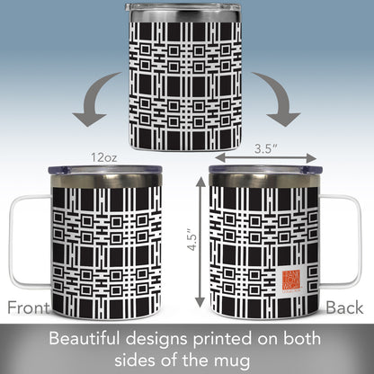 Highland Home Midway Gardens Wall Pattern by Frank Lloyd Wright on Stainless Steel Mug with Lid 12 oz. Manufactured in the USA