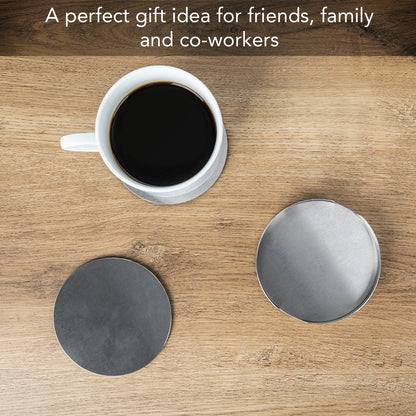 Thirstystone 6-Pack Stainless Steel Coasters in Stainless Steel Holder Attractive Heavy Duty Coasters That Easily Wipe Clean