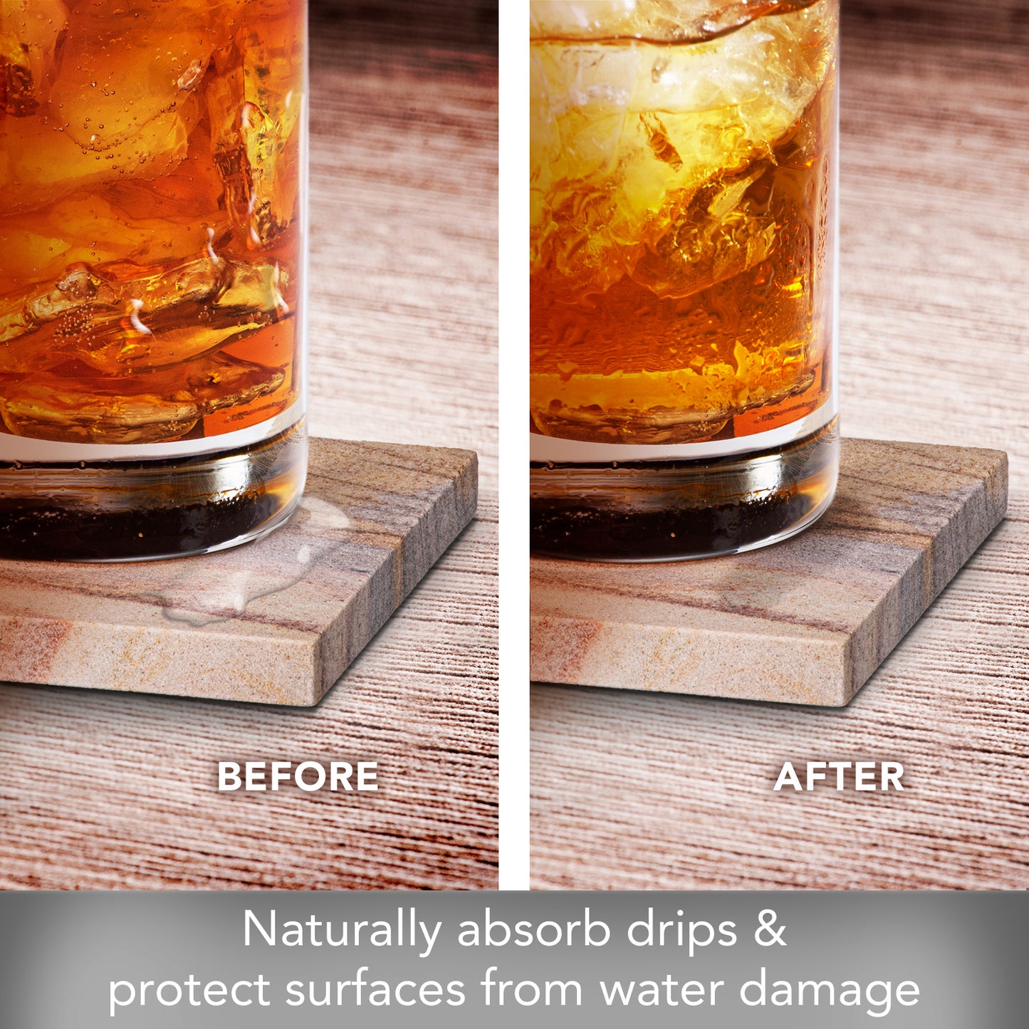 Thirstystone Rainbow Natural Sandstone Coaster 4-Pack Attractive, Absorbent, Easily Wipes Clean