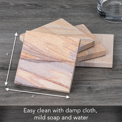 Thirstystone Rainbow Natural Sandstone Coaster 4-Pack Attractive, Absorbent, Easily Wipes Clean