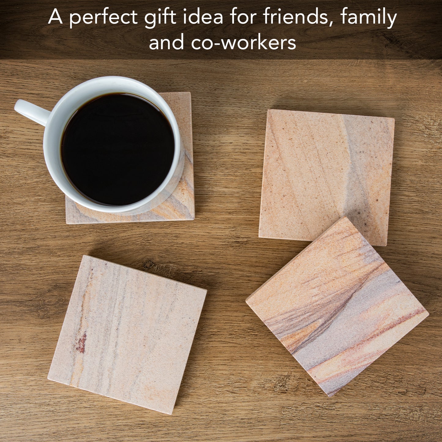 Thirstystone Rainbow Natural Sandstone Coaster 4-Pack Attractive, Absorbent, Easily Wipes Clean