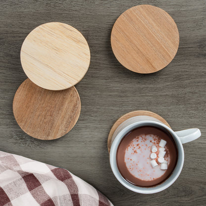 Thirstystone 4 Pack Round Acacia Wood Coasters 4" Round Protects Surfaces, Attractive, Easily Wipes Clean
