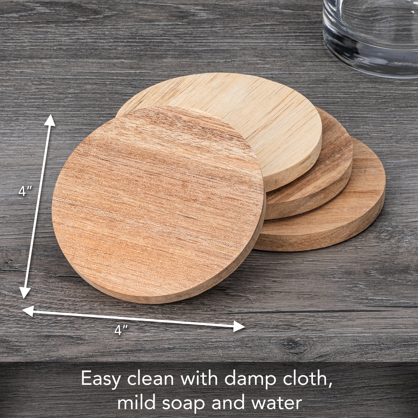 Thirstystone 4 Pack Round Acacia Wood Coasters 4" Round Protects Surfaces, Attractive, Easily Wipes Clean