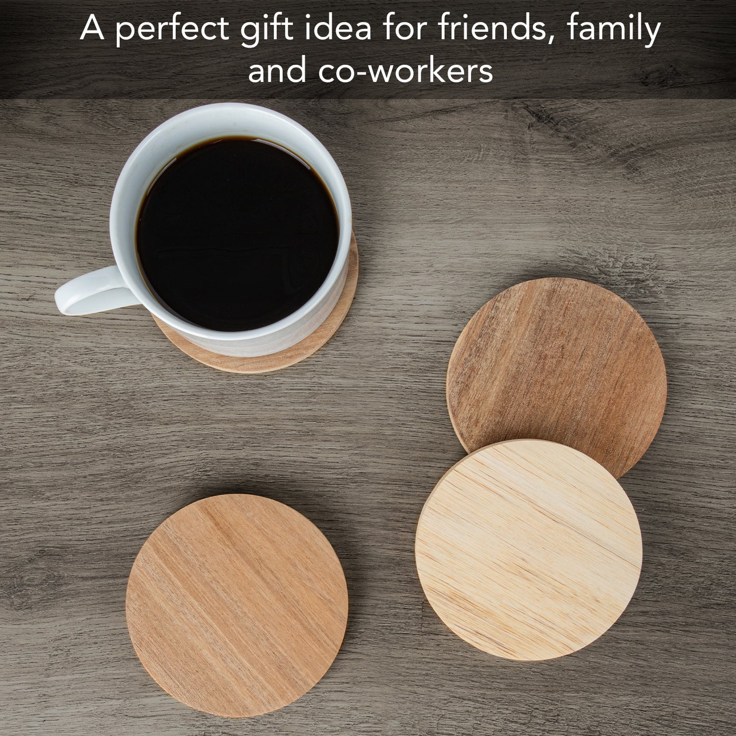 Thirstystone 4 Pack Round Acacia Wood Coasters 4" Round Protects Surfaces, Attractive, Easily Wipes Clean