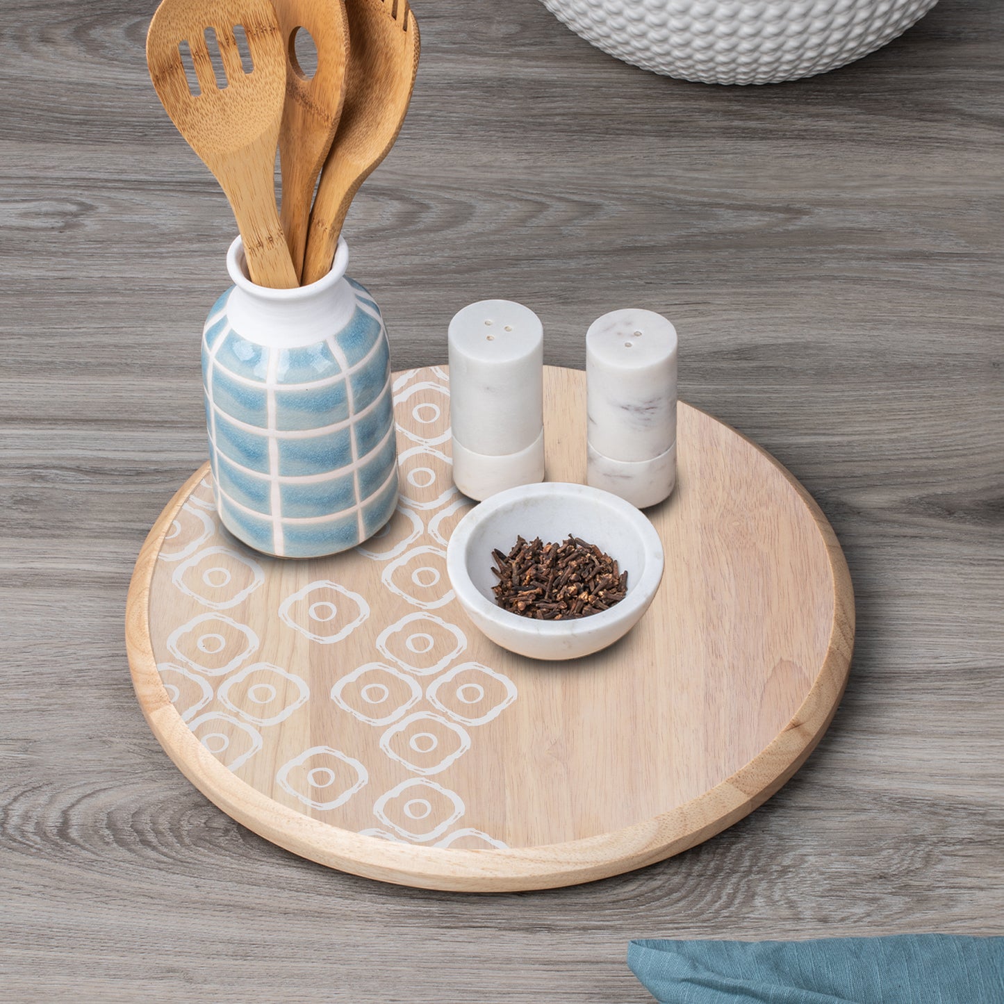 Thirstystone Whitewash Rubber Wood Lazy Susan Turntable 14" Diameter Condiment Caddy, Charcuterie Board, Serving Turntable