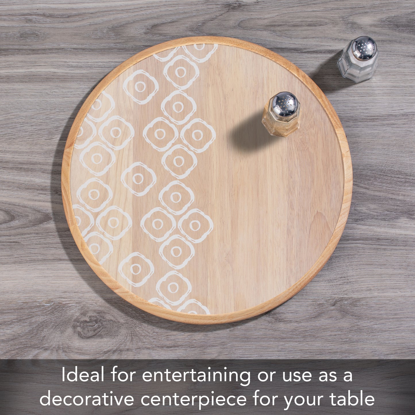 Thirstystone Whitewash Rubber Wood Lazy Susan Turntable 14" Diameter Condiment Caddy, Charcuterie Board, Serving Turntable