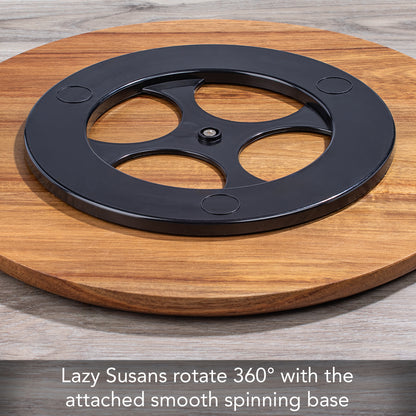 Thirstystone Acacia Wood Lazy Susan, Round Turntable for Serving, Kitchen Organizer & Rotating Platter - Meadow with Etched Floral Design