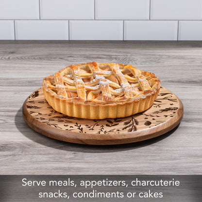 Thirstystone Acacia Wood Lazy Susan, Round Turntable for Serving, Kitchen Organizer & Rotating Platter - Meadow with Etched Floral Design