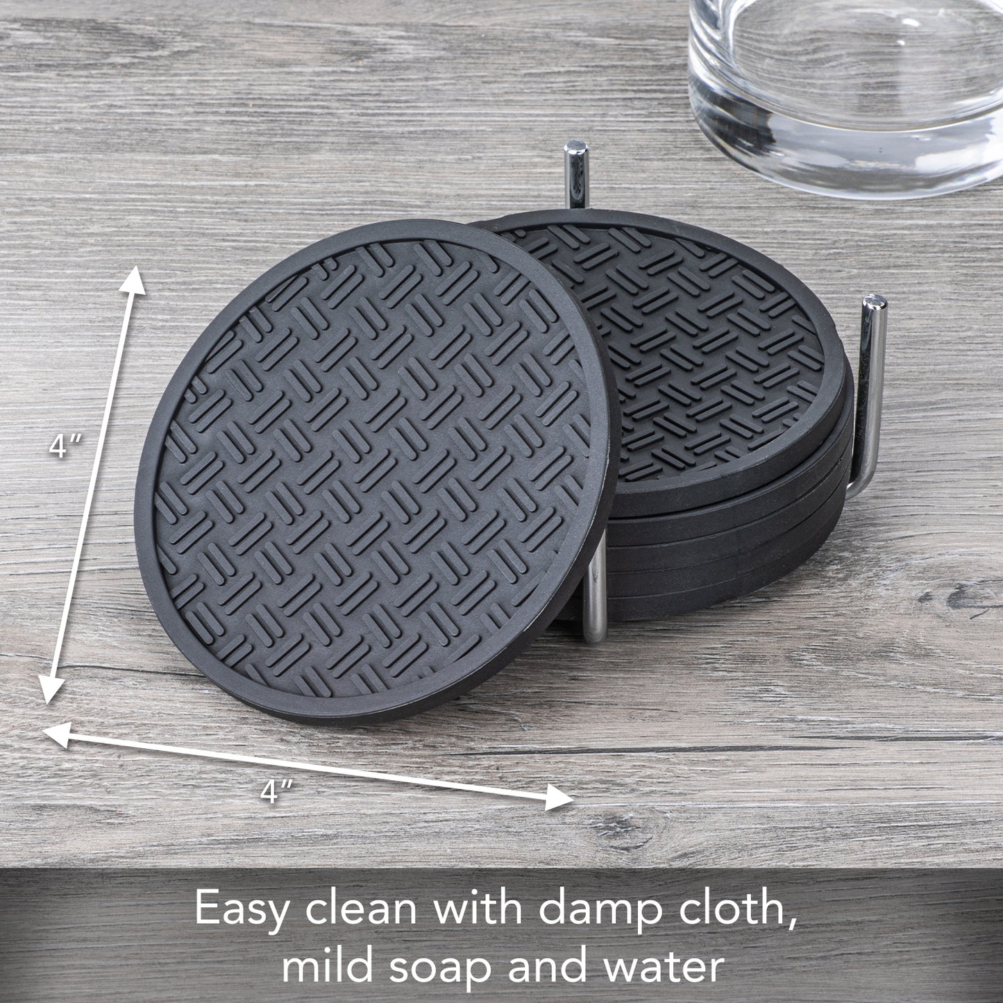 Thirstystone Set of 6 TPR/Rubber Coasters in Chrome Coaster Holder