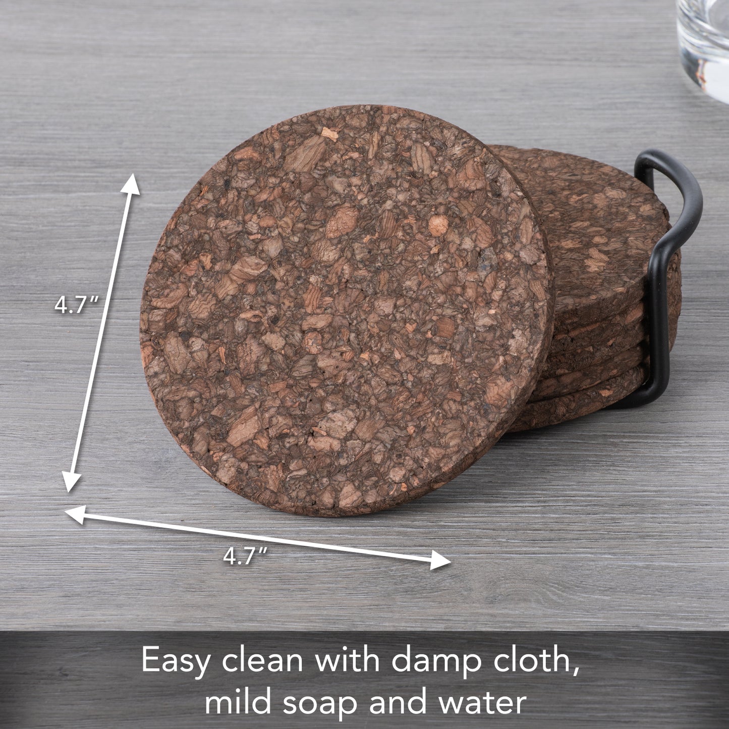 Thirstystone Set of 6 Thick Dark Cork Coasters in Attractive Black Coaster Holder 4.7" Round Durable Absorbent Easily Wipes Clean