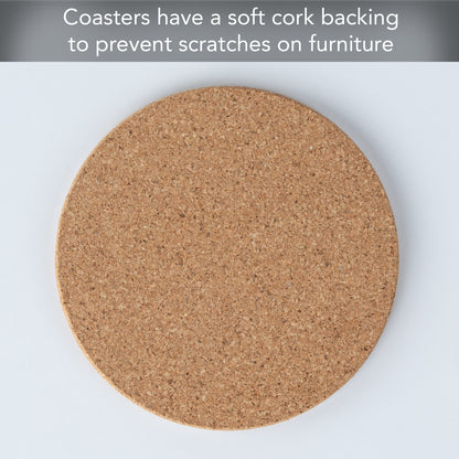 Thirstystone Set of 6 Thick Cork Coasters in Attractive Black Coaster Holder 4.7" Round Durable Absorbent Easily Wipes Clean
