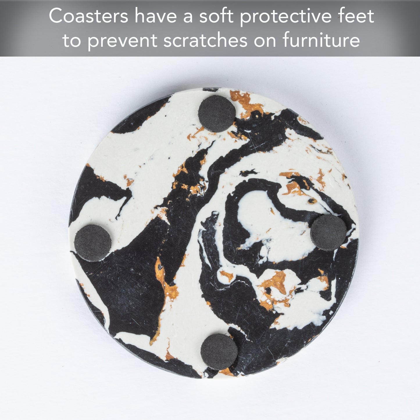 Thirstystone 4 Pack Black & Gold Round Resin Coasters 4" Round Heat Tolerant Protects Surfaces Easily Wipes Clean