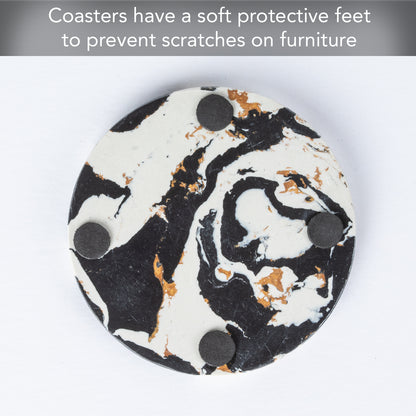 Thirstystone 4 Pack Black & Gold Round Resin Coasters 4" Round Heat Tolerant Protects Surfaces Easily Wipes Clean