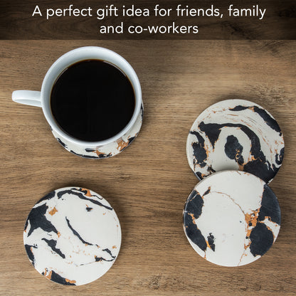 Thirstystone 4 Pack Black & Gold Round Resin Coasters 4" Round Heat Tolerant Protects Surfaces Easily Wipes Clean