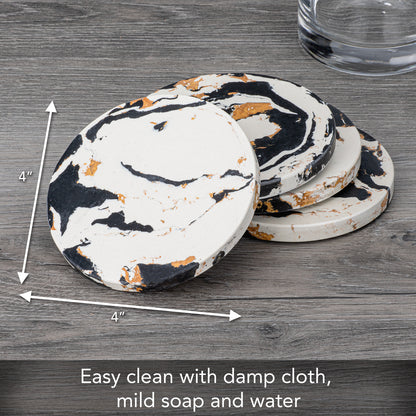Thirstystone 4 Pack Black & Gold Round Resin Coasters 4" Round Heat Tolerant Protects Surfaces Easily Wipes Clean