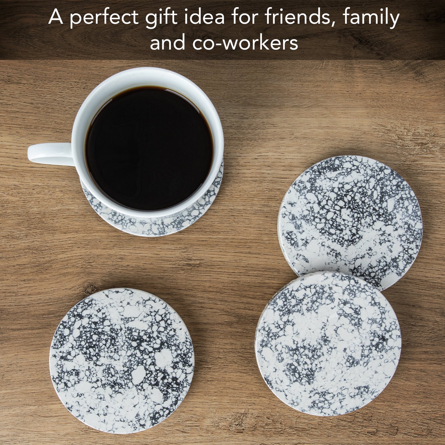 Thirstystone 4 Pack Black Grey & White Round Resin Coasters 4" Round Heat Tolerant Protects Surfaces Easily Wipes Clean