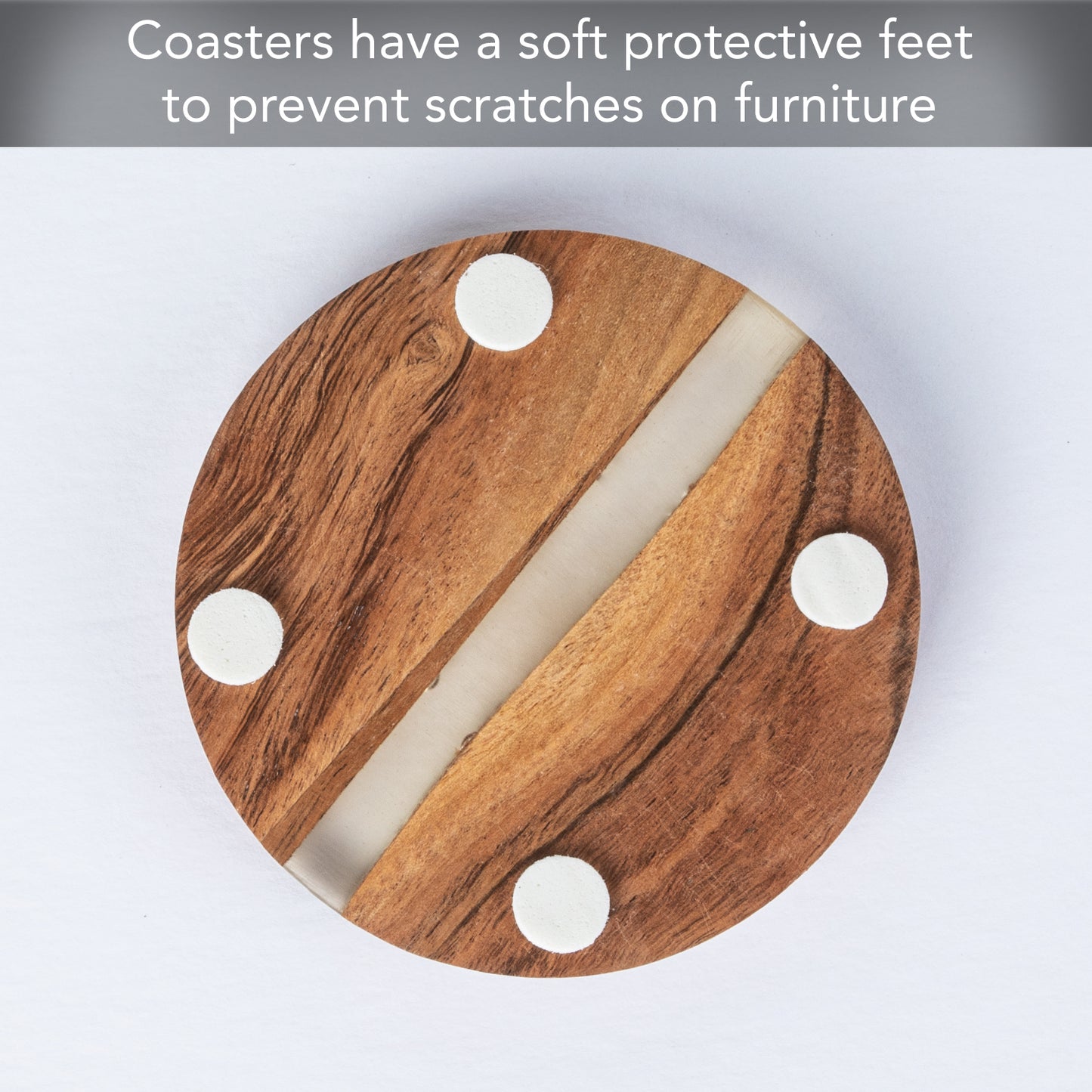 Thirstystone 4 Pack Round Acacia Wood Absorbent Coasters with Decorative Resin Inlay Strong Durable Absorbent