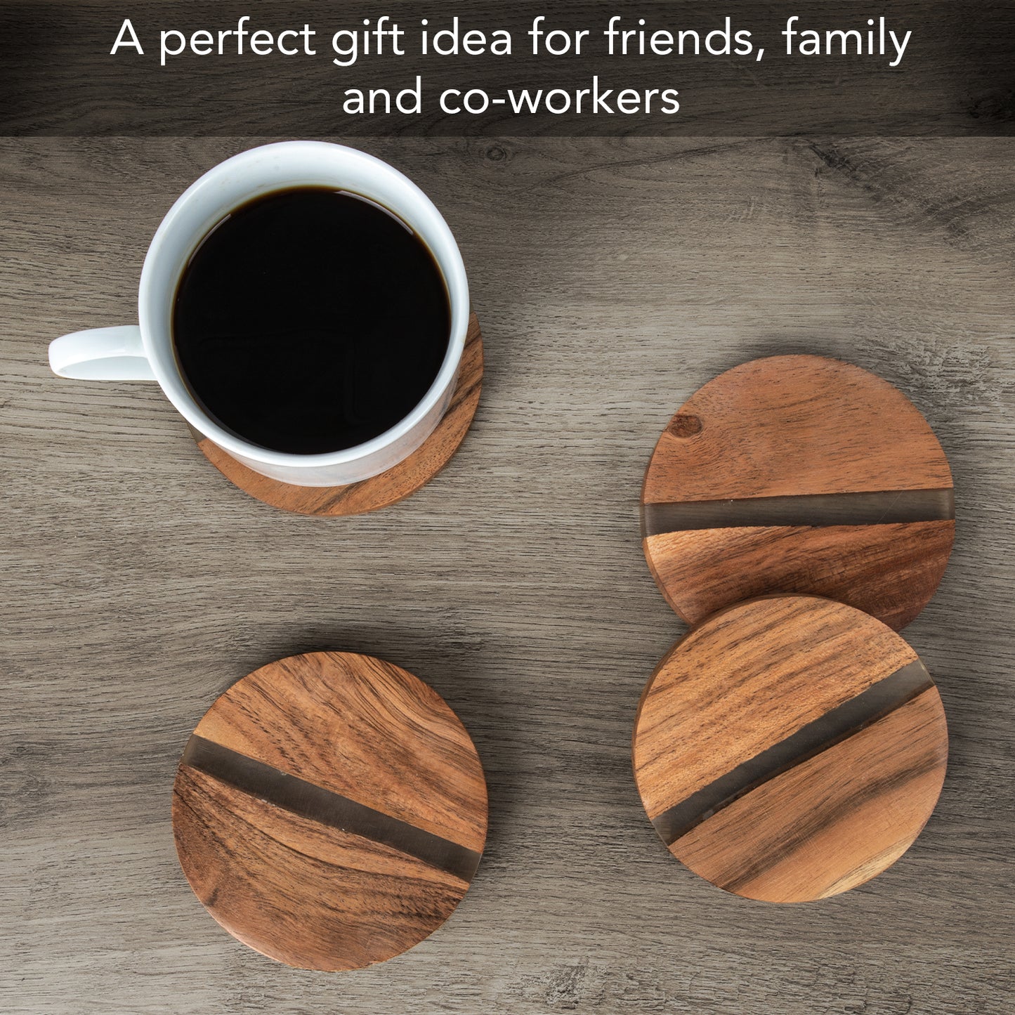 Thirstystone 4 Pack Round Acacia Wood Absorbent Coasters with Decorative Resin Inlay Strong Durable Absorbent