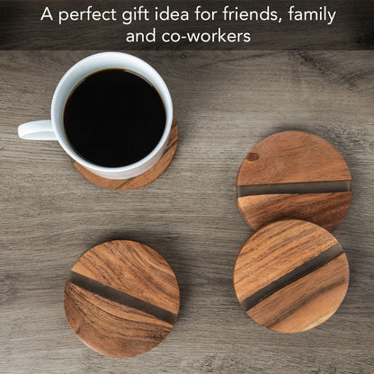 Thirstystone 4 Pack Round Acacia Wood Absorbent Coasters with Decorative Resin Inlay Strong Durable Absorbent