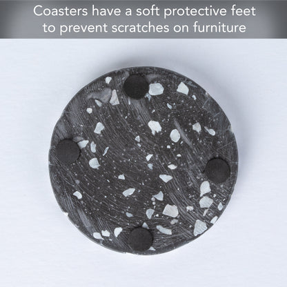 Thirstystone 4 Pack Black & White Natural Terrazzo Coasters with Protective Cork Backing 4" Diameter Attractive Absorbent Easily Wipes Clean