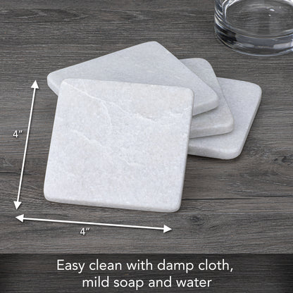 Thirstystone Natural White Marble Decorative Coaster 4-Pack Elegant, Luxurious, and Durable
