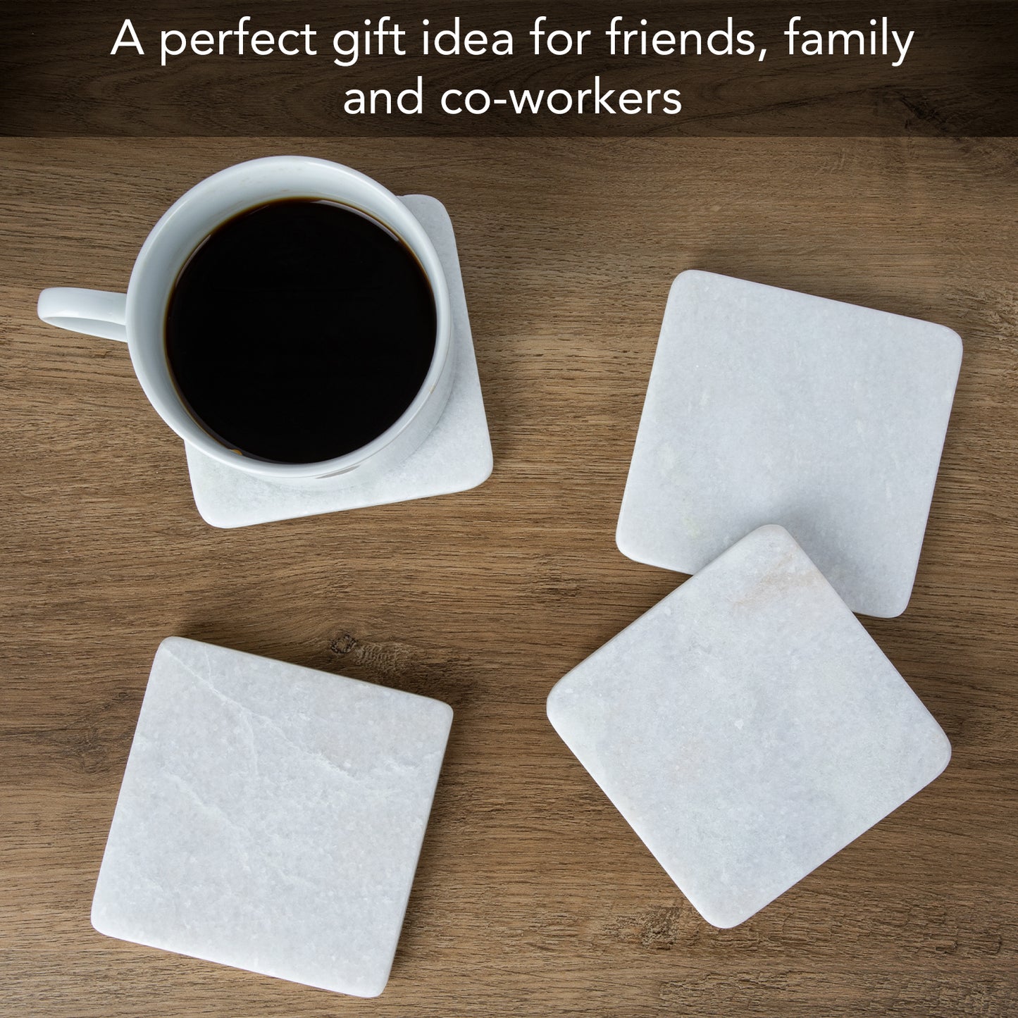 Thirstystone Natural White Marble Decorative Coaster 4-Pack Elegant, Luxurious, and Durable