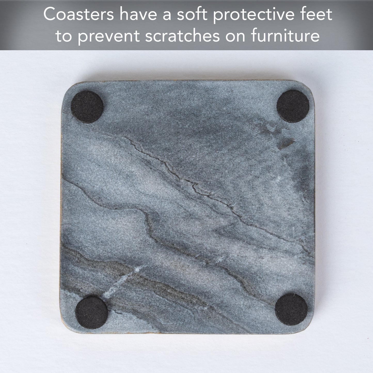 Thirstystone 4 Pack Natural Gray Marble Coasters with Gold Edge 4" Square Elegant, Heat Tolerant, Water Repellant