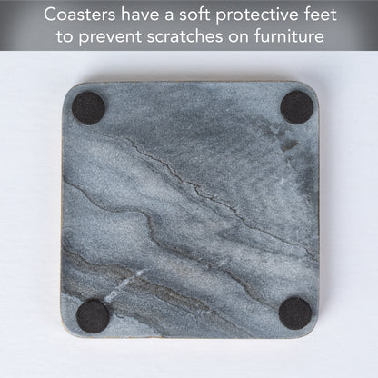 Thirstystone 4 Pack Natural Gray Marble Coasters with Gold Edge 4" Square Elegant, Heat Tolerant, Water Repellant