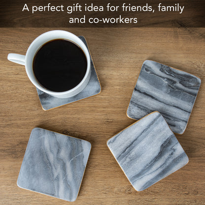 Thirstystone 4 Pack Natural Gray Marble Coasters with Gold Edge 4" Square Elegant, Heat Tolerant, Water Repellant