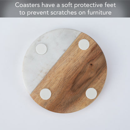 Thirstystone Acacia Wood Coasters with White Accent 4 Pack Protect Surfaces, Attractive, Easily Wipes Clean