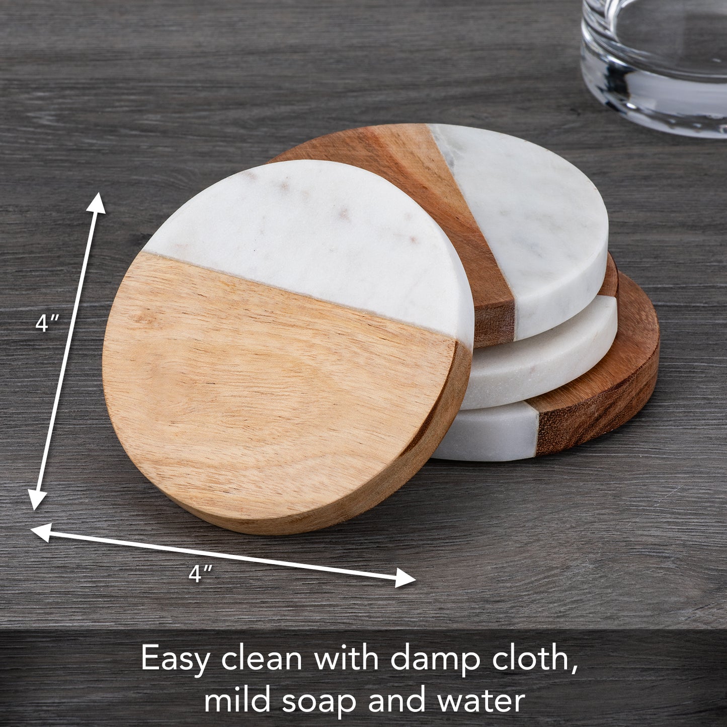 Thirstystone Acacia Wood Coasters with White Accent 4 Pack Protect Surfaces, Attractive, Easily Wipes Clean