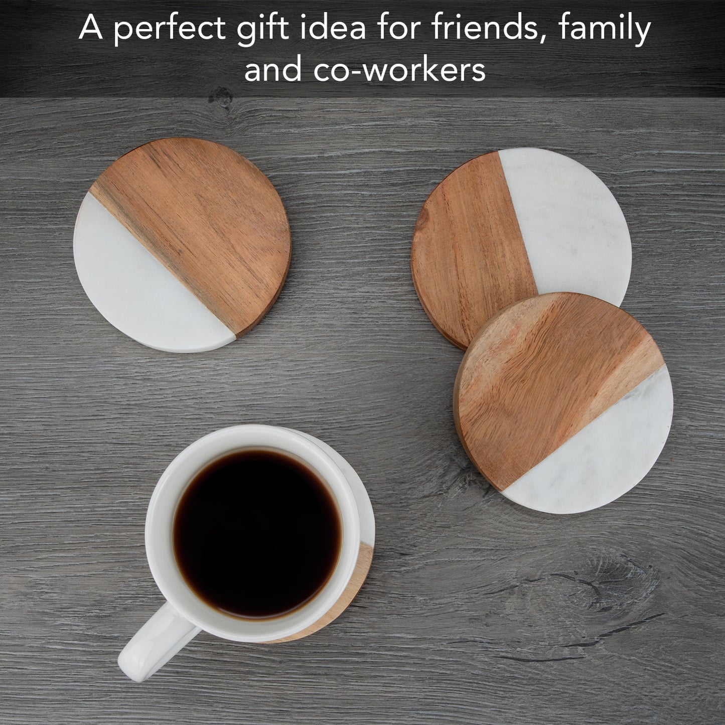 Thirstystone Acacia Wood Coasters with White Accent 4 Pack Protect Surfaces, Attractive, Easily Wipes Clean