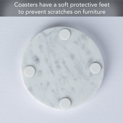 Thirstystone 4 Pack Natural White Marble Round Coasters 4.5" Diameter Elegant Heat Tolerant Easily Wipes Clean