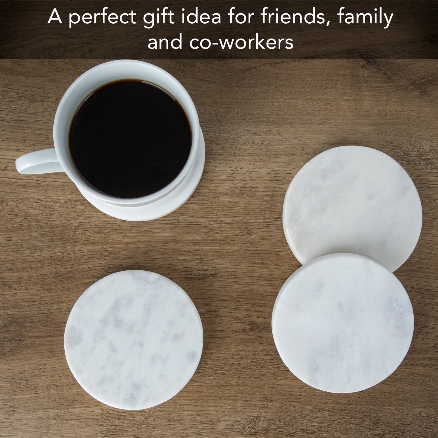Thirstystone 4 Pack Natural White Marble Round Coasters 4.5" Diameter Elegant Heat Tolerant Easily Wipes Clean