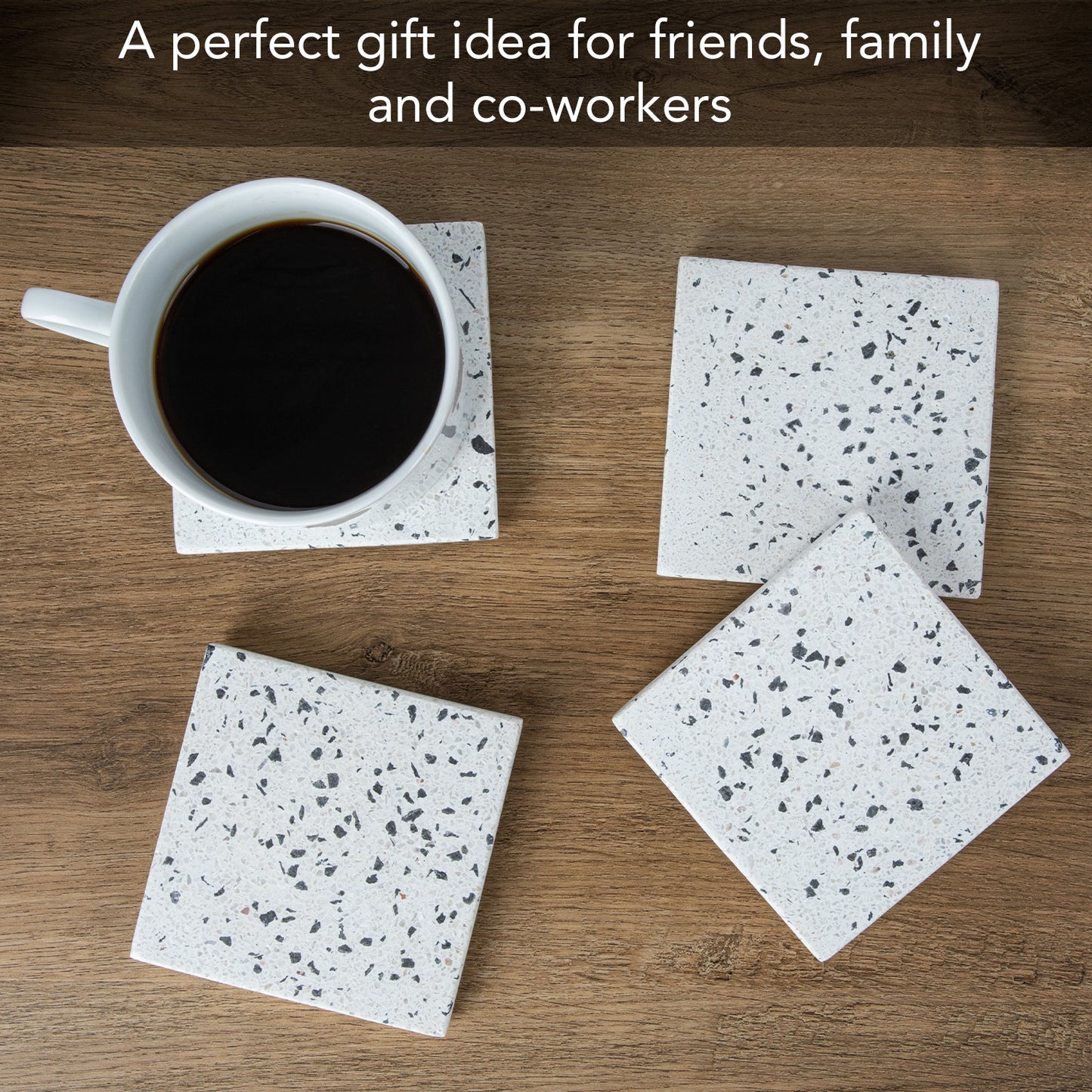 Thirstystone Natural Terrazzo Coasters with White & Black Speckles 4 Pack Protective Felt Feet Included