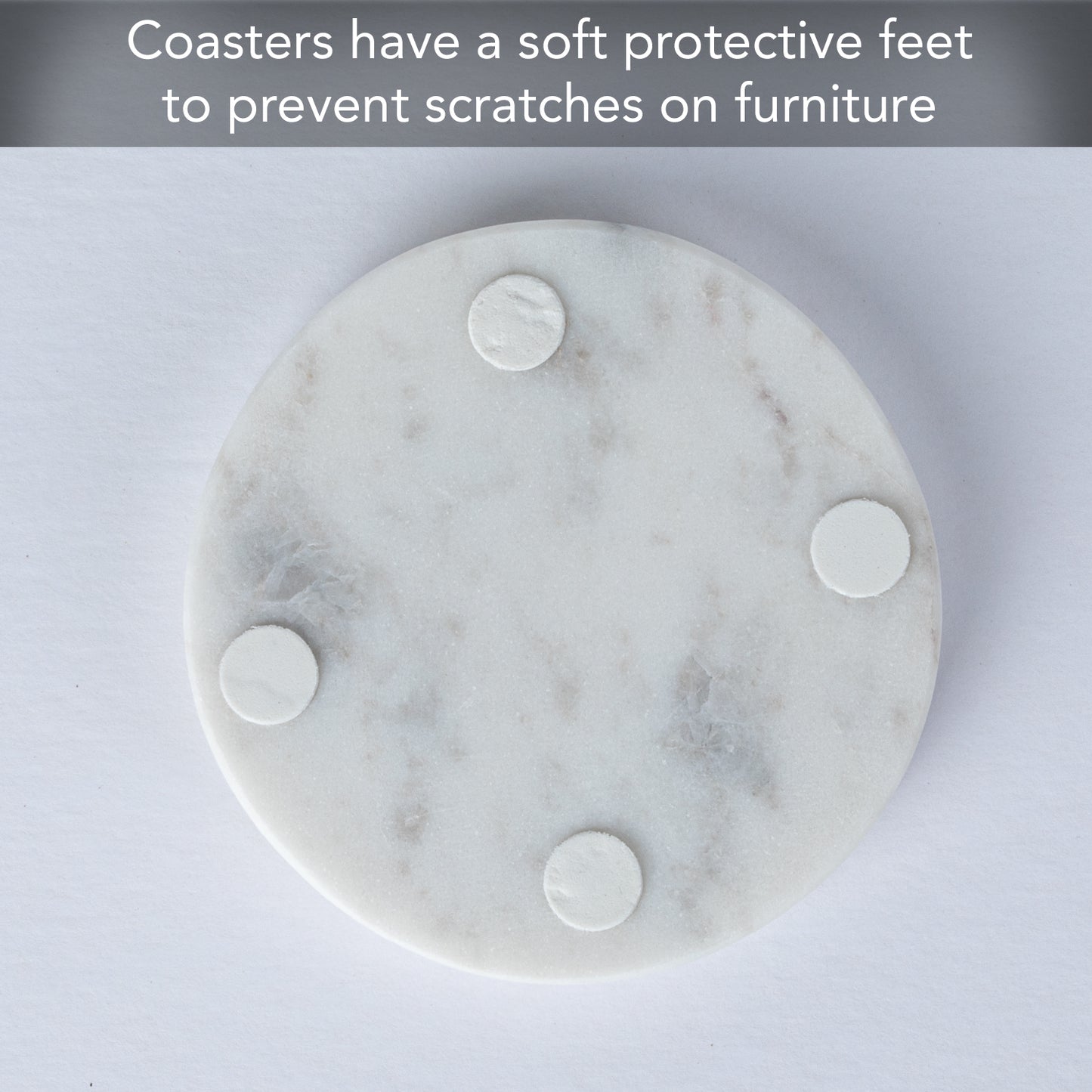 Thirstystone 4 Pack Round Natural White Marble Textured Coasters 4" Diameter Elegant Heat Tolerant Easily Wipes Clean