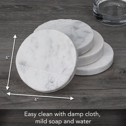 Thirstystone 4 Pack Round Natural White Marble Textured Coasters 4" Diameter Elegant Heat Tolerant Easily Wipes Clean